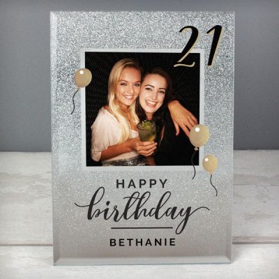 (image for) Personalised Birthday 4x4 Glitter Glass Photo Frame