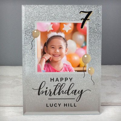 (image for) Personalised Birthday 4x4 Glitter Glass Photo Frame