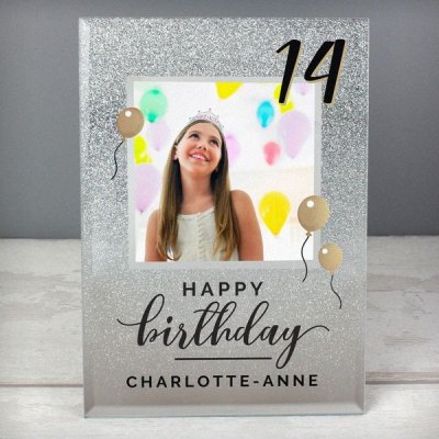 (image for) Personalised Birthday 4x4 Glitter Glass Photo Frame