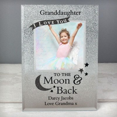 (image for) Personalised To the Moon and Back 4x4 Glitter Glass Photo Frame