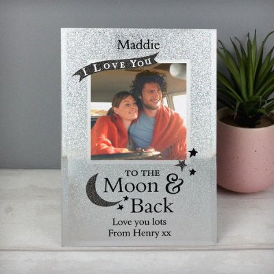 (image for) Personalised To the Moon and Back 4x4 Glitter Glass Photo Frame