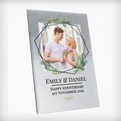 (image for) Personalised Geo Leaves 4x4 Glitter Glass Photo Frame