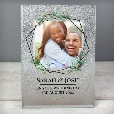 (image for) Personalised Geo Leaves 4x4 Glitter Glass Photo Frame