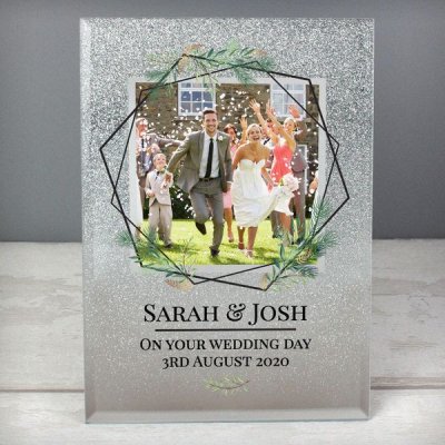 (image for) Personalised Geo Leaves 4x4 Glitter Glass Photo Frame