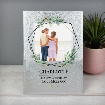 (image for) Personalised Geo Leaves 4x4 Glitter Glass Photo Frame