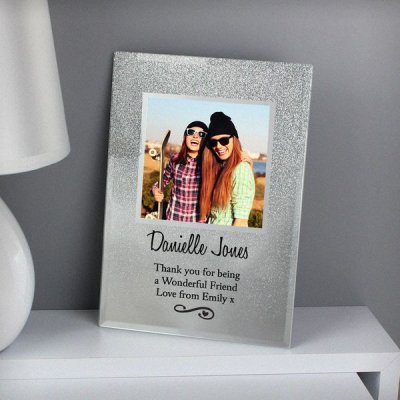 (image for) Personalised Heart & Swirl 4x4 Glitter Glass Photo Frame