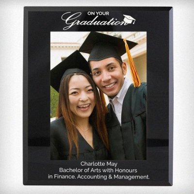 (image for) Personalised Graduation Black Glass 7x5 Photo Frame