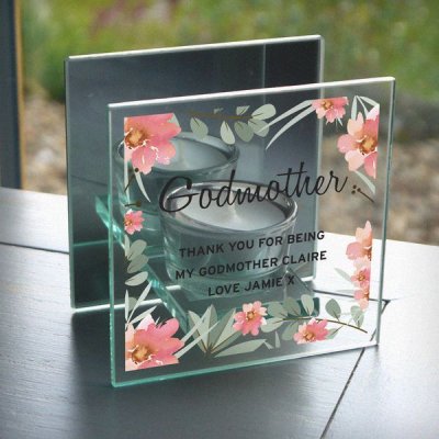 (image for) Personalised Floral Sentimental Mirrored Glass Tea Light Holder