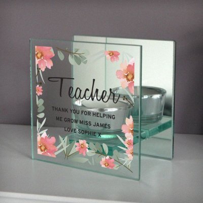 (image for) Personalised Floral Sentimental Mirrored Glass Tea Light Holder