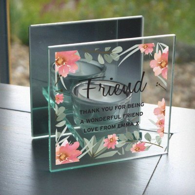 (image for) Personalised Floral Sentimental Mirrored Glass Tea Light Holder