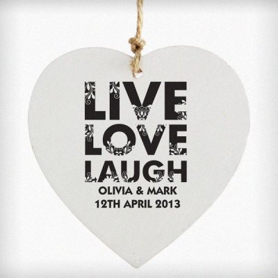 (image for) Personalised Live Love Laugh Wooden Heart Decoration