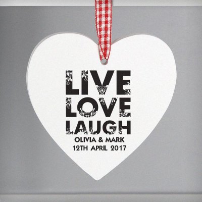 (image for) Personalised Live Love Laugh Wooden Heart Decoration