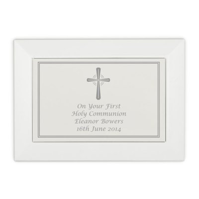 (image for) Personalised Silver Cross White Wooden Keepsake Box