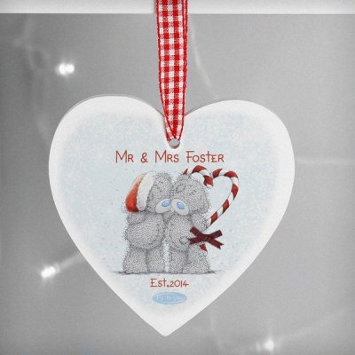 (image for) Personalised Me To You Couple Christmas Wooden Heart Decoration