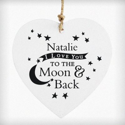 (image for) Personalised To the Moon and Back... Wooden Heart Decoration