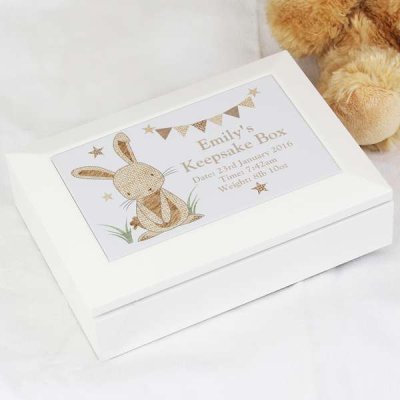 (image for) Personalised Hessian Rabbit Wooden Jewellery Box