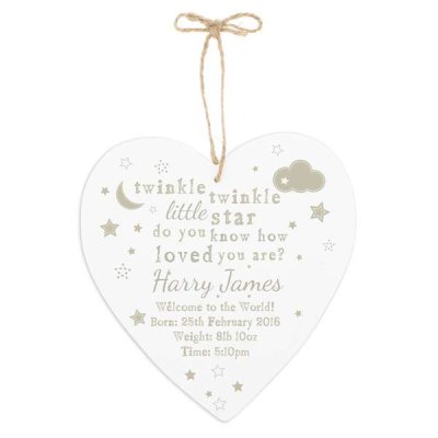 (image for) Personalised Twinkle Twinkle Large Wooden Heart Decoration