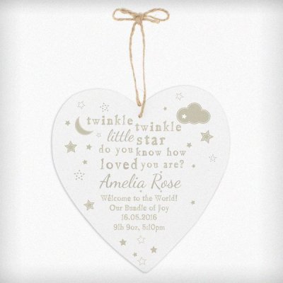 (image for) Personalised Twinkle Twinkle Large Wooden Heart Decoration