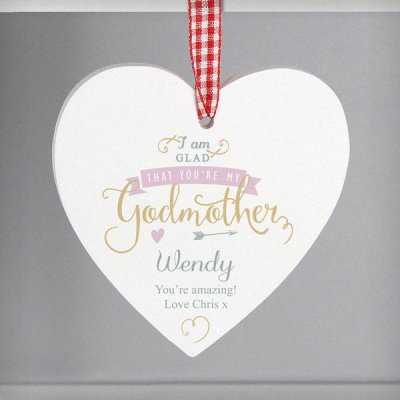 (image for) Personalised I Am Glad... Godmother Wooden Heart Decoration