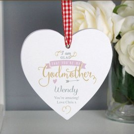 (image for) Personalised I Am Glad... Godmother Wooden Heart Decoration