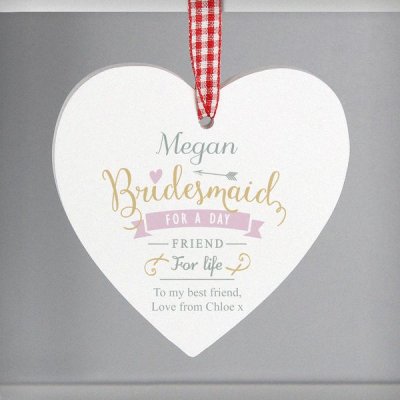 (image for) Personalised I Am Glad... Bridesmaid Wooden Heart Decoration