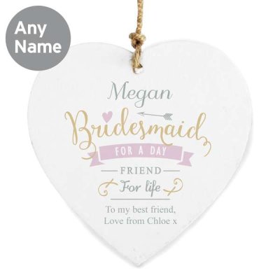 (image for) Personalised I Am Glad... Bridesmaid Wooden Heart Decoration