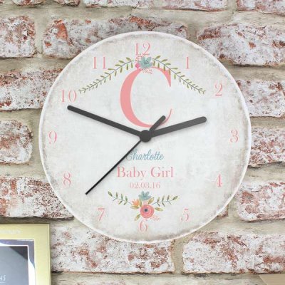 (image for) Personalised Floral Bouquet Shabby Chic Large Wooden Clock