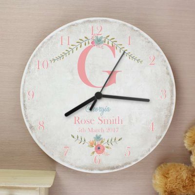 (image for) Personalised Floral Bouquet Shabby Chic Large Wooden Clock