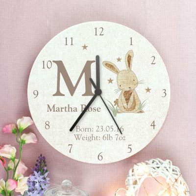 (image for) Personalised Hessian Rabbit Shabby Chic Large Wooden Clock