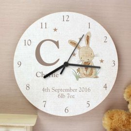 (image for) Personalised Hessian Rabbit Shabby Chic Large Wooden Clock