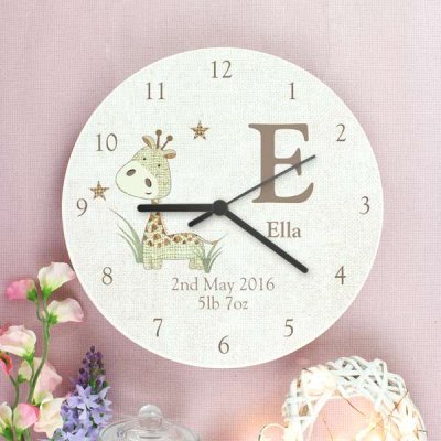 (image for) Personalised Hessian Giraffe Shabby Chic Large Wooden Clock