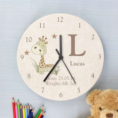 (image for) Personalised Hessian Giraffe Shabby Chic Large Wooden Clock