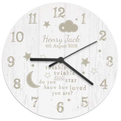 (image for) Personalised Twinkle Twinkle Shabby Chic Large Wooden Clock