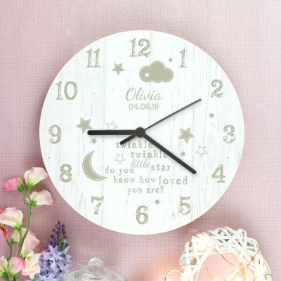 (image for) Personalised Twinkle Twinkle Shabby Chic Large Wooden Clock