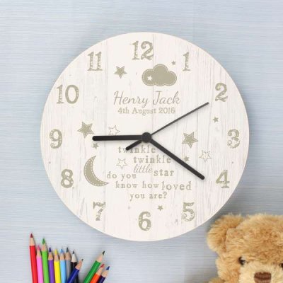 (image for) Personalised Twinkle Twinkle Shabby Chic Large Wooden Clock