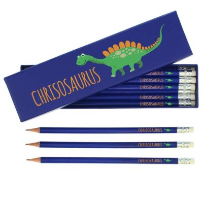 (image for) Personalised Dinosaur Box of 12 Blue HB Pencils