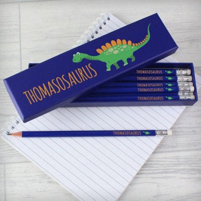 (image for) Personalised Dinosaur Box of 12 Blue HB Pencils