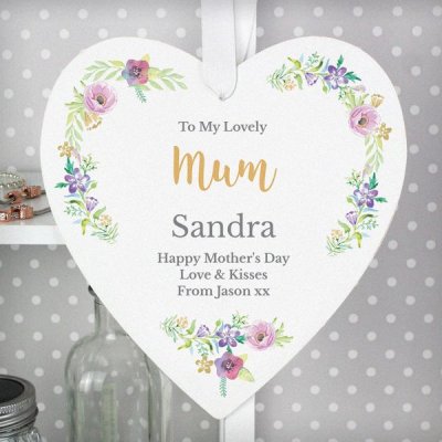 (image for) Personalised Any Role 'Floral Watercolour' 22cm Large Wooden Heart