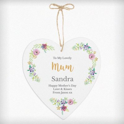 (image for) Personalised Any Role 'Floral Watercolour' 22cm Large Wooden Heart