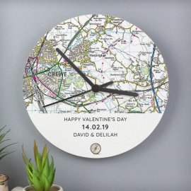 (image for) Personalised Present Day Map Compass Wooden Clock