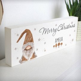 (image for) Personalised Scandinavian Christmas Gnome Wooden Block Sign