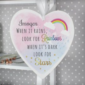 (image for) Personalised Rainbows and Stars 22cm Large Wooden Heart Decoration