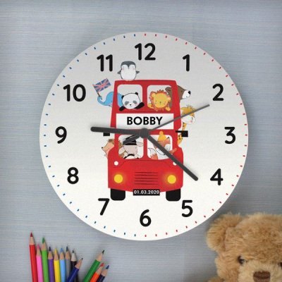 (image for) Personalised London Animal Bus Wooden Clock