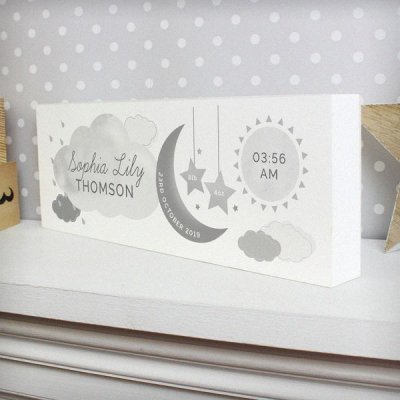 (image for) Personalised New Baby Moon & Stars Wooden Block Nursery Sign