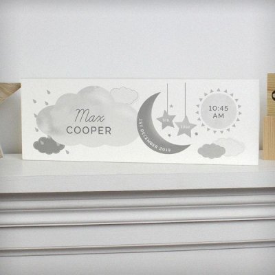 (image for) Personalised New Baby Moon & Stars Wooden Block Nursery Sign