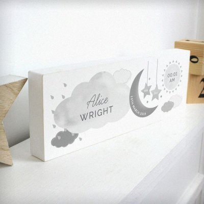 (image for) Personalised New Baby Moon & Stars Wooden Block Nursery Sign