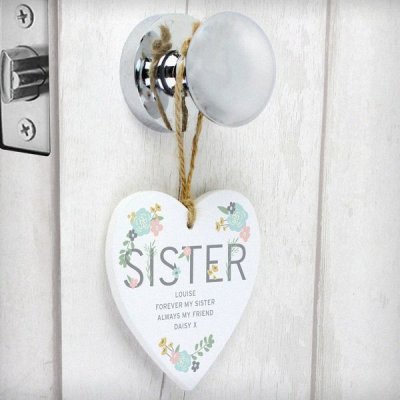 (image for) Personalised Sister Floral Wooden Heart Decoration