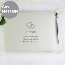 (image for) Personalised Hardback Guest Book & Pen Hearts Design