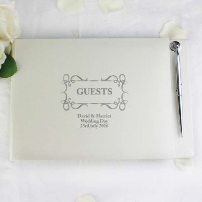 (image for) Personalised Hardback Guest Book & Pen Swirl Design