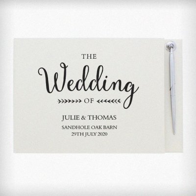 (image for) Personalised Rustic Wedding Hardback Guest Book & Pen